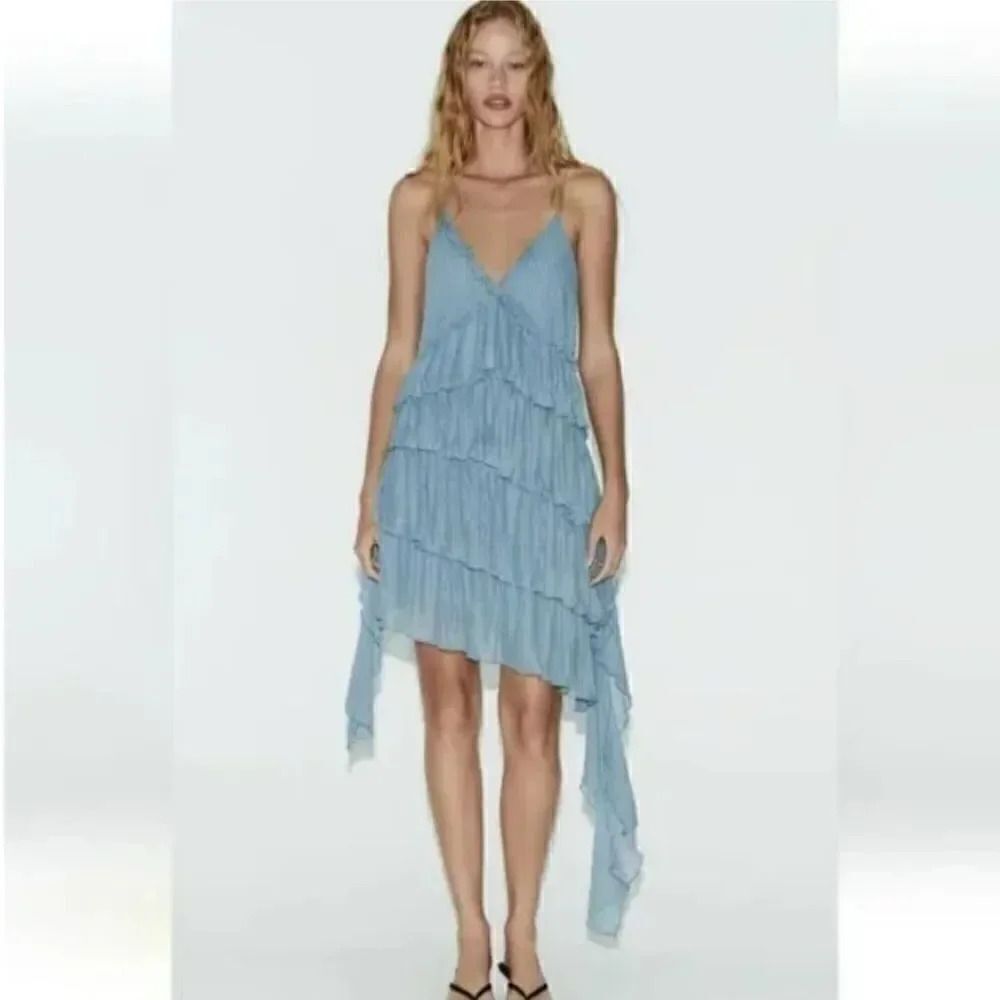 ZARA PLEATED ASYMMETRIC DRESS - Picture 2 of 6